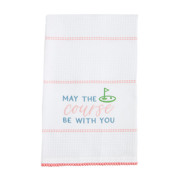 Mud Pie May The Course Golf Waffle Towel in White | 100% Cotton | Mud Pie