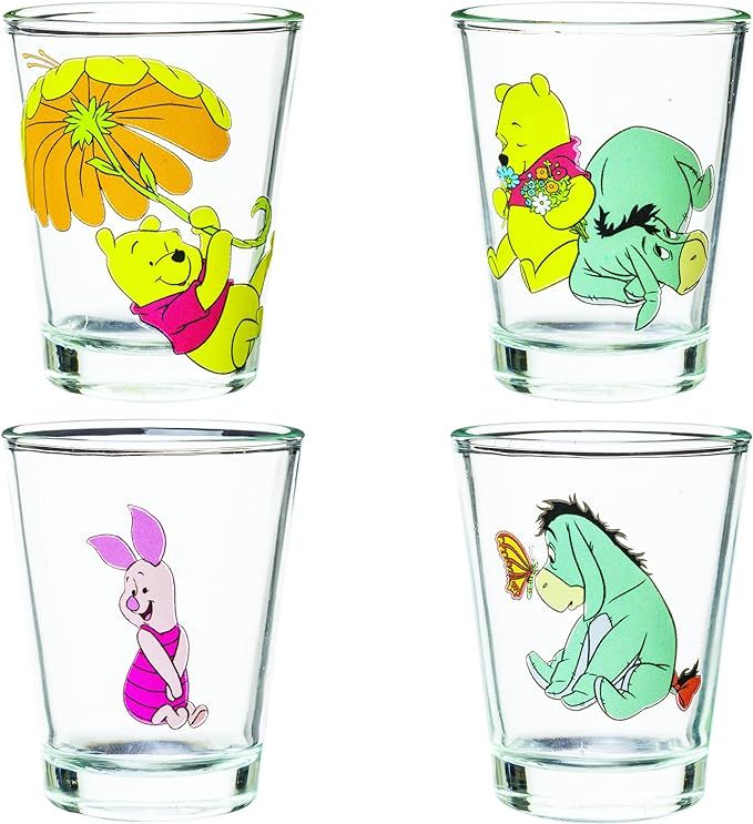 Silver Buffalo Disney Winnie the Pooh Retro Art 4 Pack Mini Glass Set, 1.5 Ounces | Amazon (US)