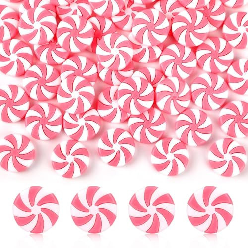 JUNEBRUSHS 50 Pcs Fake Peppermint Candy Christmas Decorations Pink and White Christmas Candy Peppermint Ornaments for Xmas Holiday Decor Party Favors Crafts | Amazon (US)