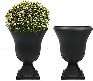 Worth Garden 2-Pack Plastic Urn Planters for Outdoor Plants, 22'' Black Tall Round Classic Resin ... | Amazon (US)