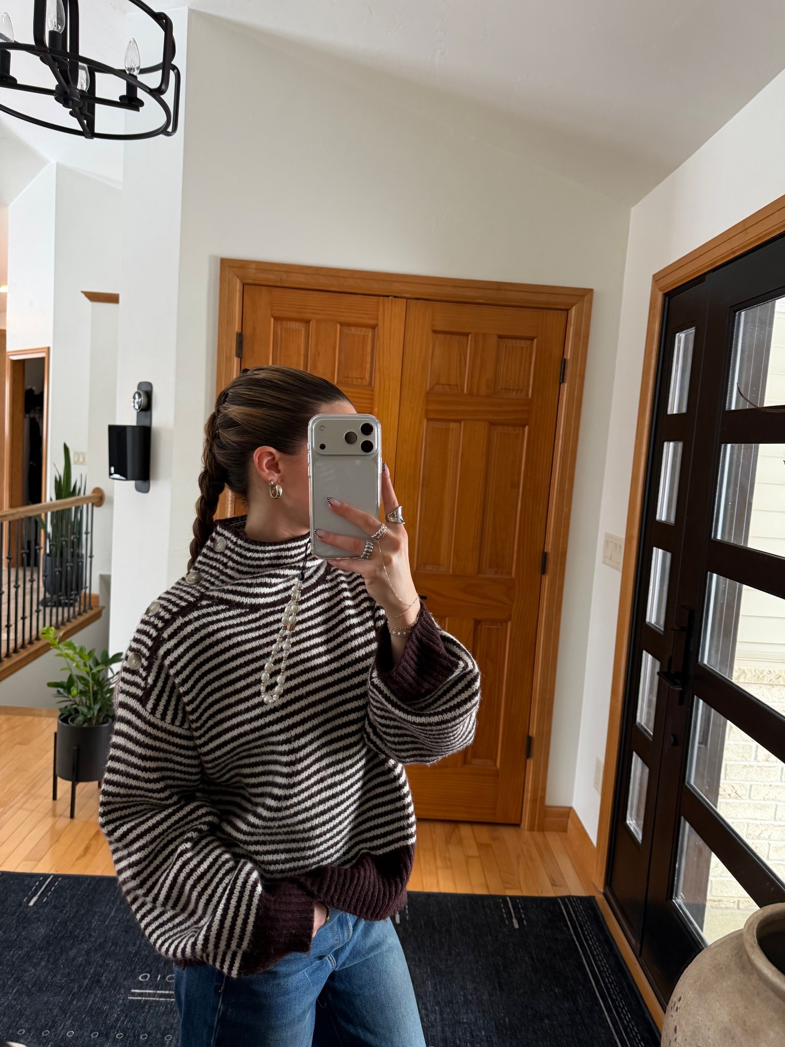 Big oversized stripe sweater with a simple braid and statement jewelry 

#LTKdayinmylife #LTKootd #LTKgrwm