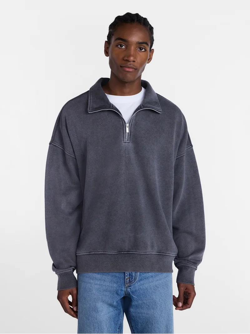 No Boundaries Boxy Fit Quarter Zip Fleece Sweatshirt with Long Sleeves, Men's XS-4XLT | Walmart (US)