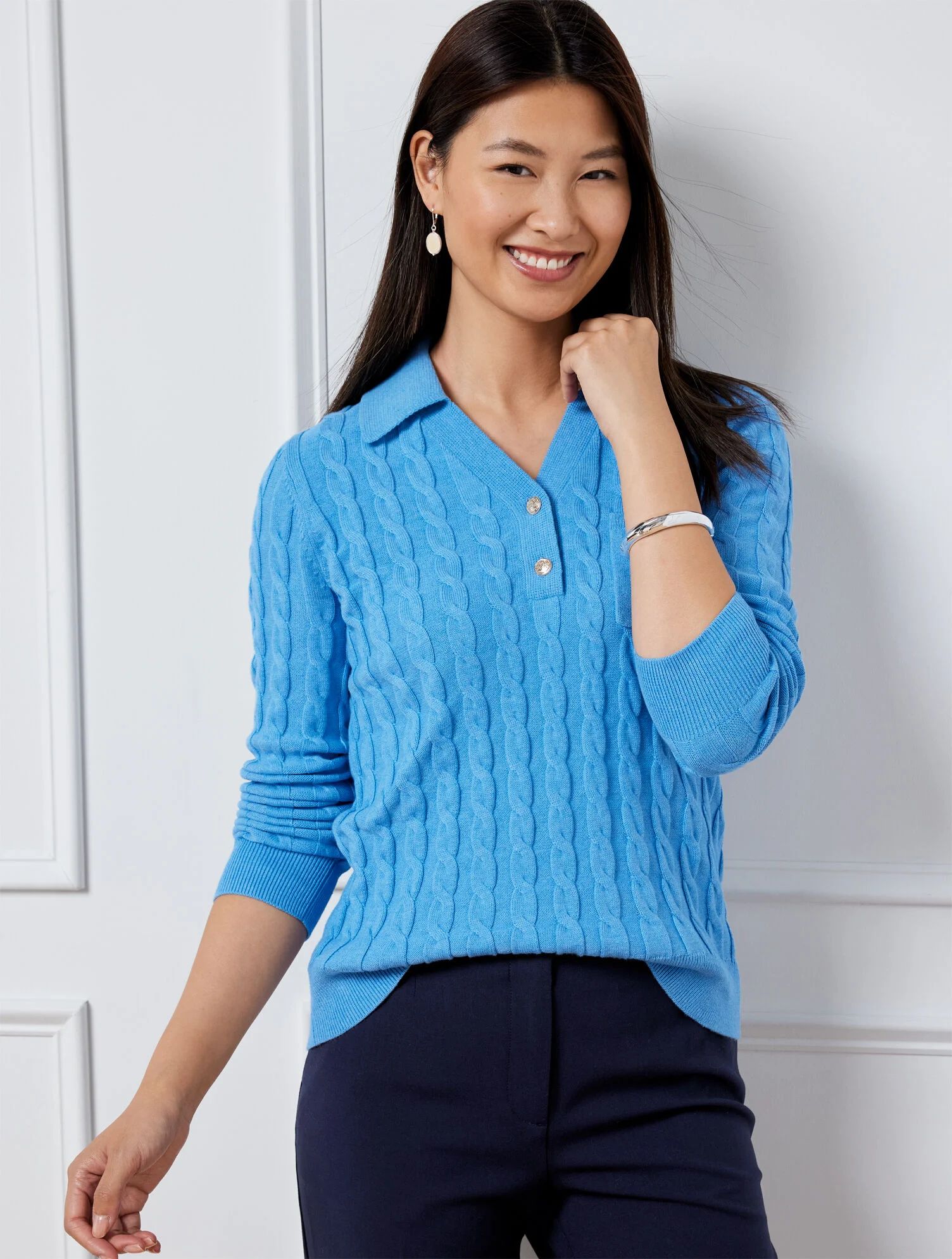 Cable Knit Johnny Collar Sweater | Talbots