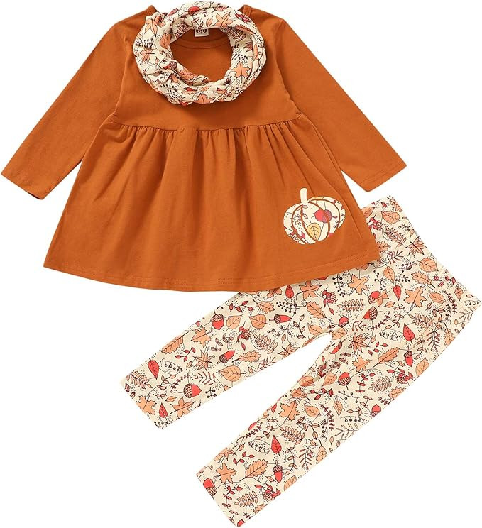 Halloween/Thanksgiving Kids Baby Girls Clothes Pumpkin/Turkey T-Shirt Top Dress+Pants+Headband Ou... | Amazon (US)