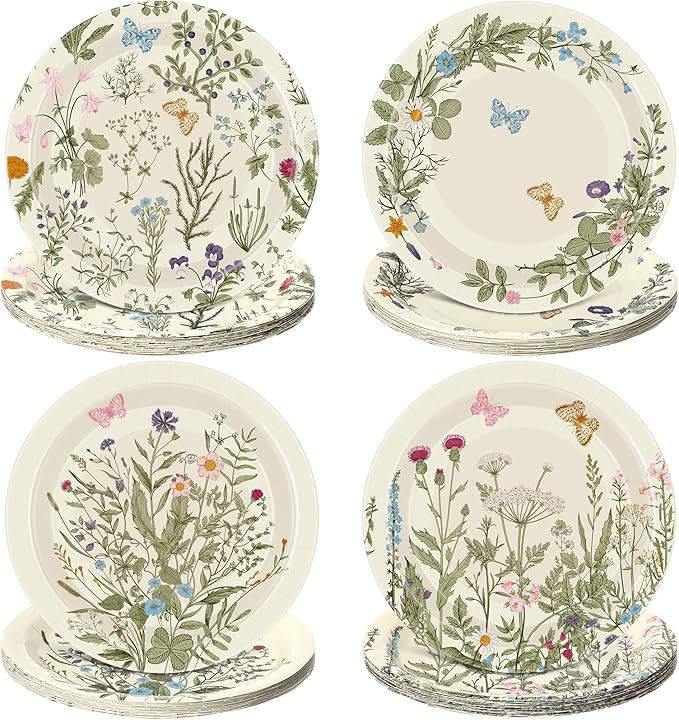 Zopeal 60 Pieces Wild Flower Paper Plates 9 Inch, Floral Party Plates Spring Summer Wild Flower D... | Amazon (US)