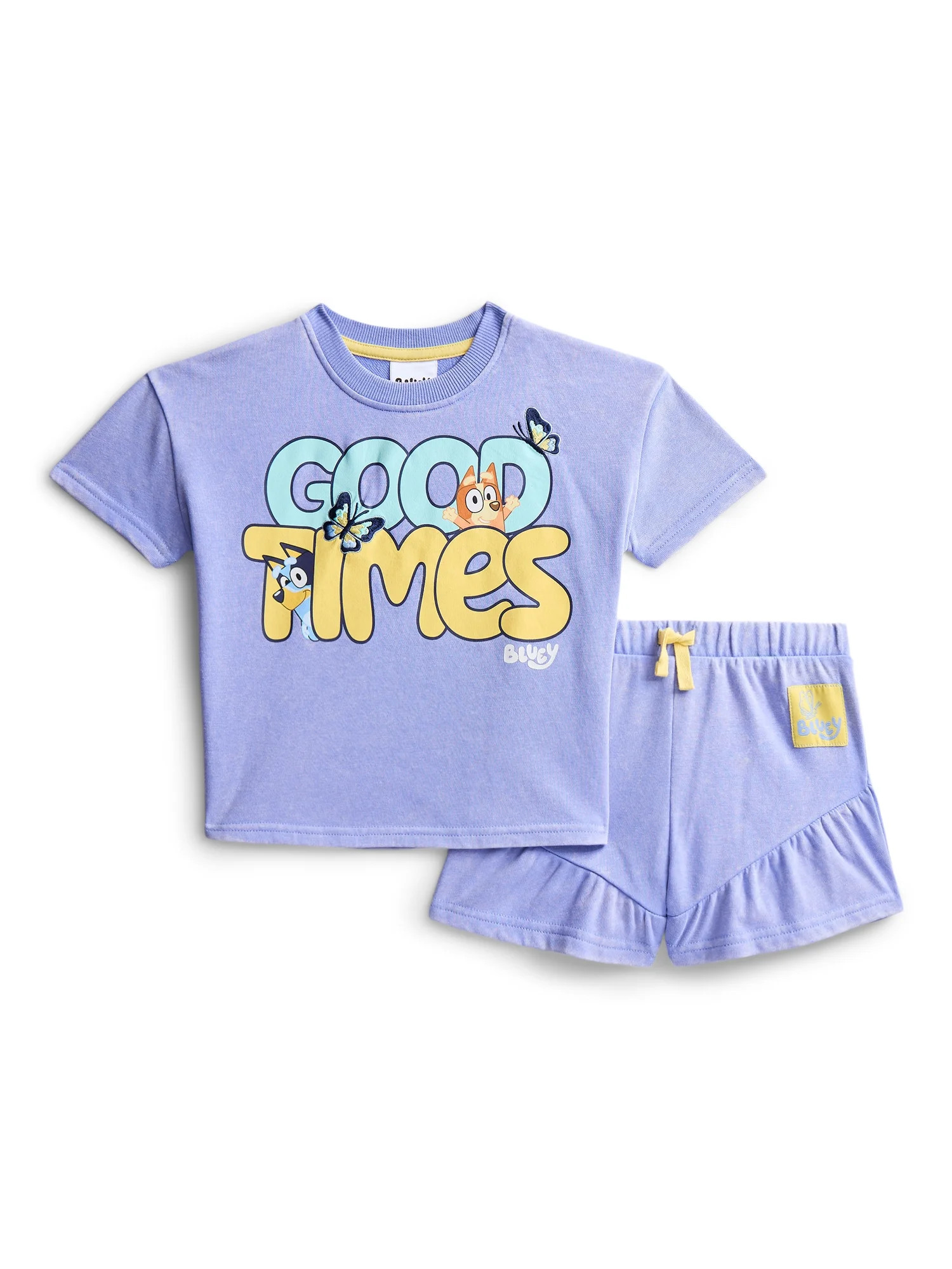 Bluey Toddler Girls Short Sleeve Graphic Tee and Matching Ruffle Shorts Set, 2-Piece, Sizes 12M-5... | Walmart (US)