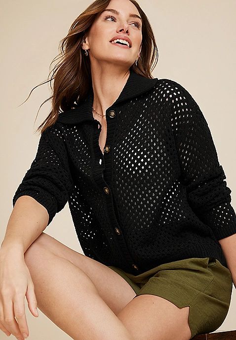 Open Stitch Collar Cardigan | Maurices