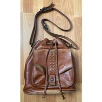 Vintage Patricia Nash Brown Drawstring Distressed Leather Shoulder Crossbody Bucket Bag | Etsy (US)