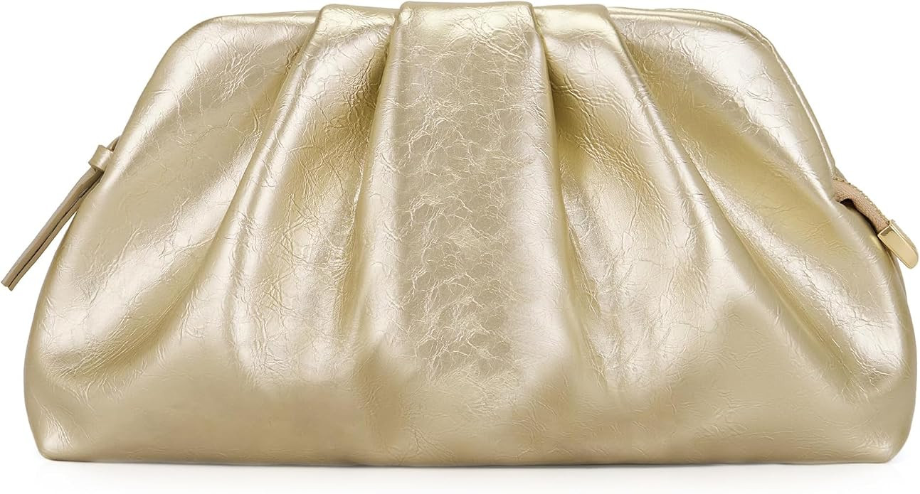 Clutch Purses for Women Shiny Leather Pleated Evening Clutch bag | Wedding Prom Formal Cocktail |... | Amazon (US)