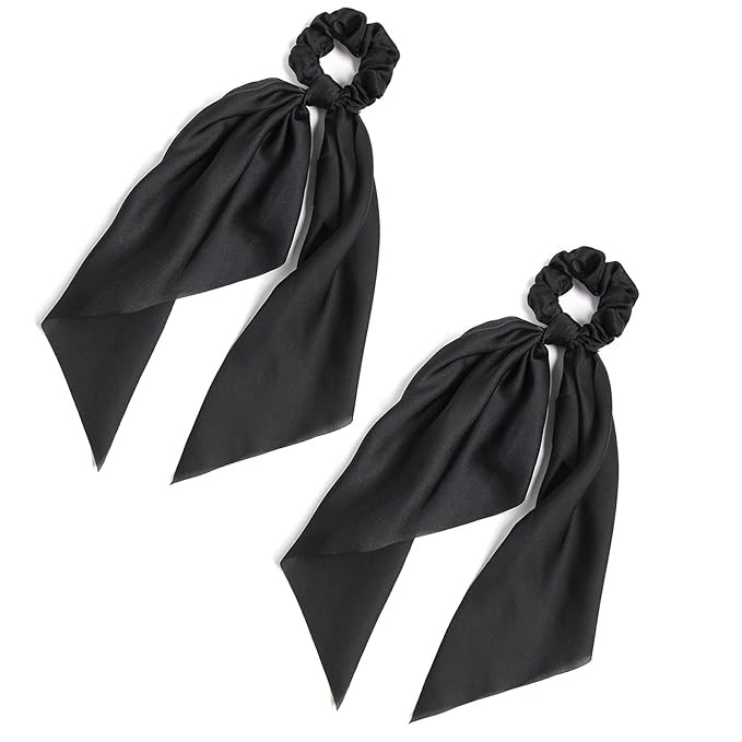 Pack of 2 Knotted Bow Hair Scrunchies Elastic Hair Scarf Black Hair Ties Bands Satin Hair Ribbon ... | Amazon (US)