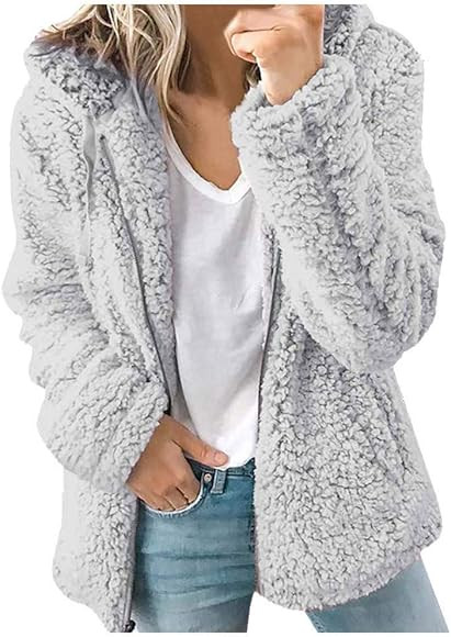 BUKINIE Womens Casual Sherpa Fleece Jacket Hoodies Full Zip Faux Fuzzy Long Sleeve Fluffy Fleece ... | Amazon (UK)