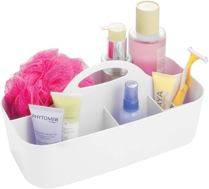 mDesign Plastic Portable Storage Organizer Caddy Tote - Divided Basket Bin with Handle for Bathro... | Amazon (US)