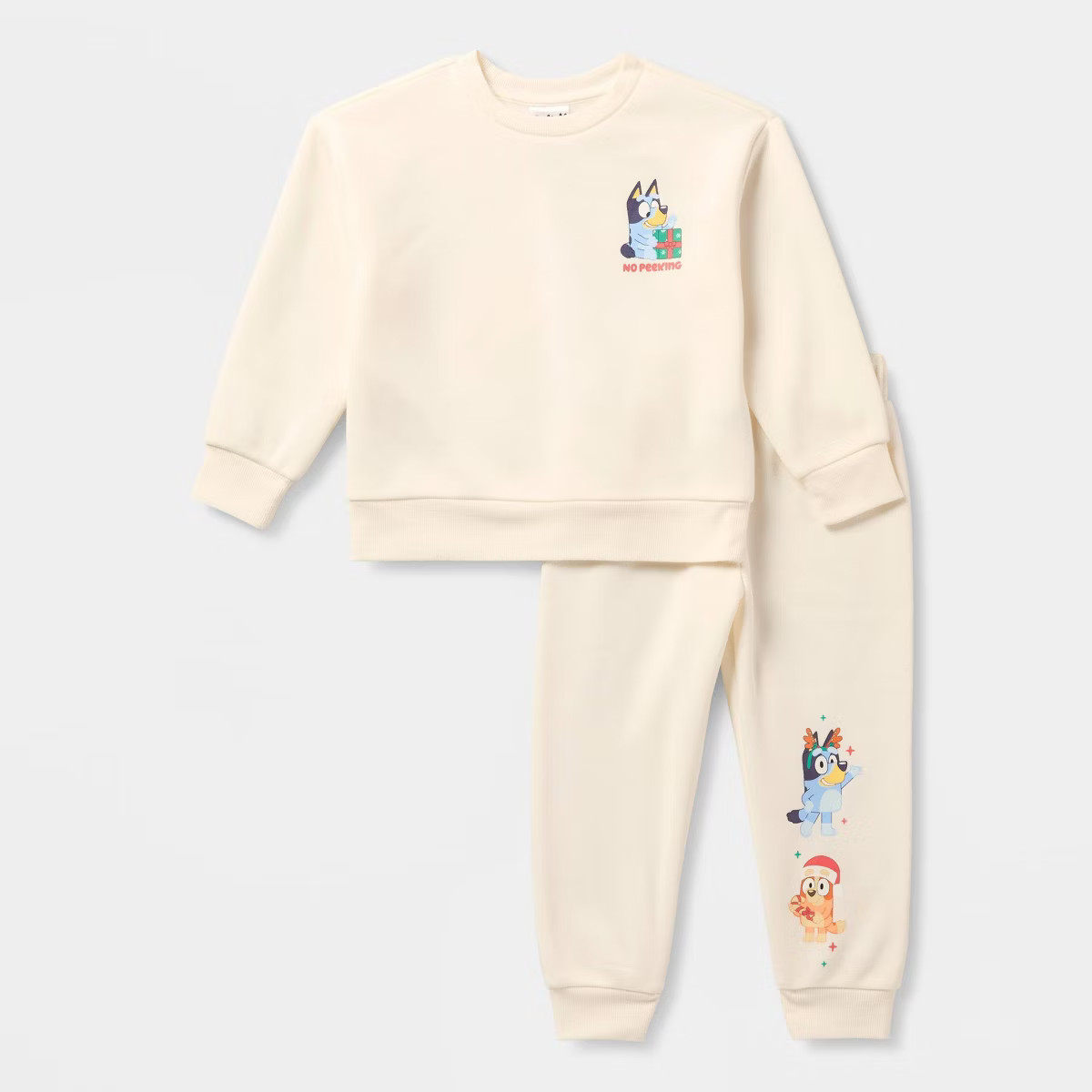 Toddler 2pc Bluey Christmas Fleece Sweatshirt and Joggers Set - Off-White | Target