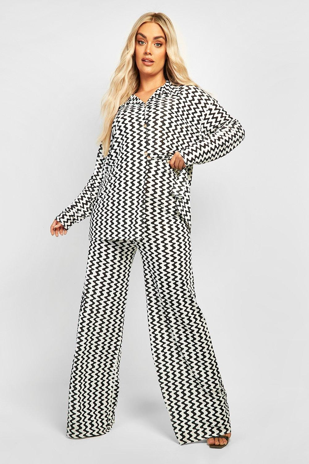 Plus Slinky Wave Pants Two-Piece | Boohoo.com (US & CA)