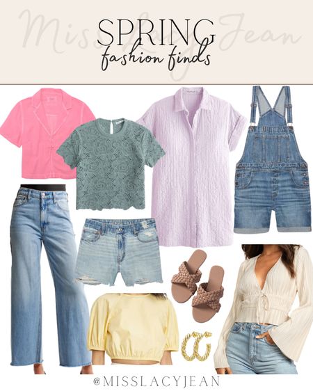 New spring outfit finds include denim overalls, purple dress, lace top, pink button up, jeans, denim shorts, yellow cropped top, sandals, earrings, and wide sleeve top.

Spring finds, spring outfit finds, jeans, spring jeans, spring tops

#LTKstyletip #LTKshoecrush #LTKfindsunder50