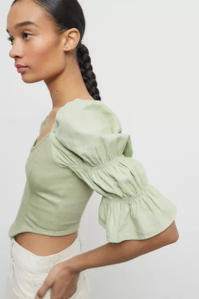 UO Colie Linen Puff Sleeve Blouse | Urban Outfitters (US and RoW)
