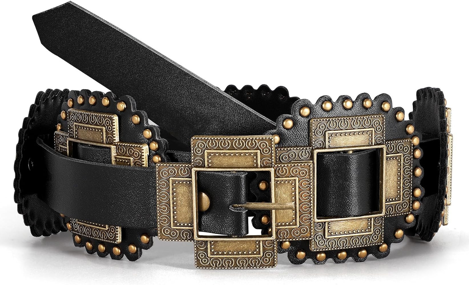 TRIWORKS Women Western Concho Leather Belt Cowgirl Boho Belt Chunky for Dresses Concert Festival | Amazon (US)