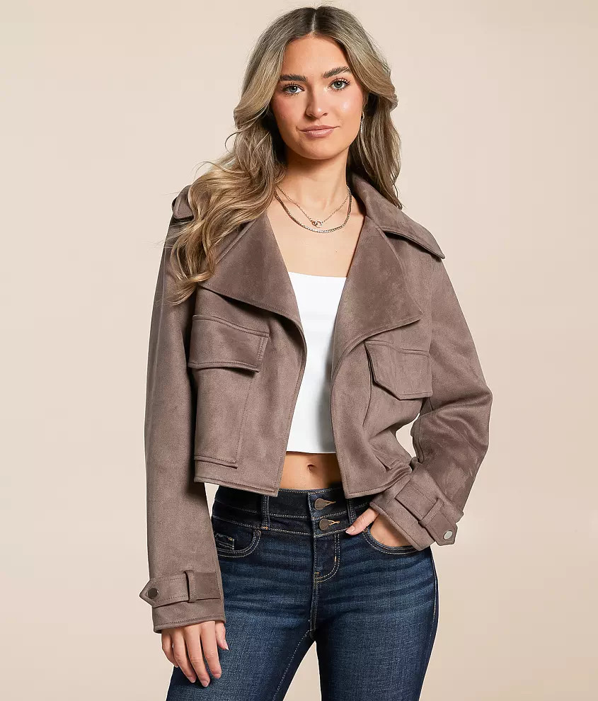 Faux Suede Cropped Jacket | Buckle