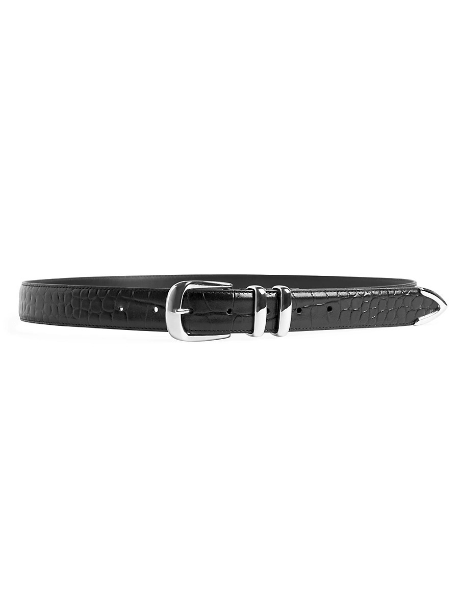 Women's The Jordan Croc-Embossed Leather Belt - Black Nickel - Size Small | Saks Fifth Avenue