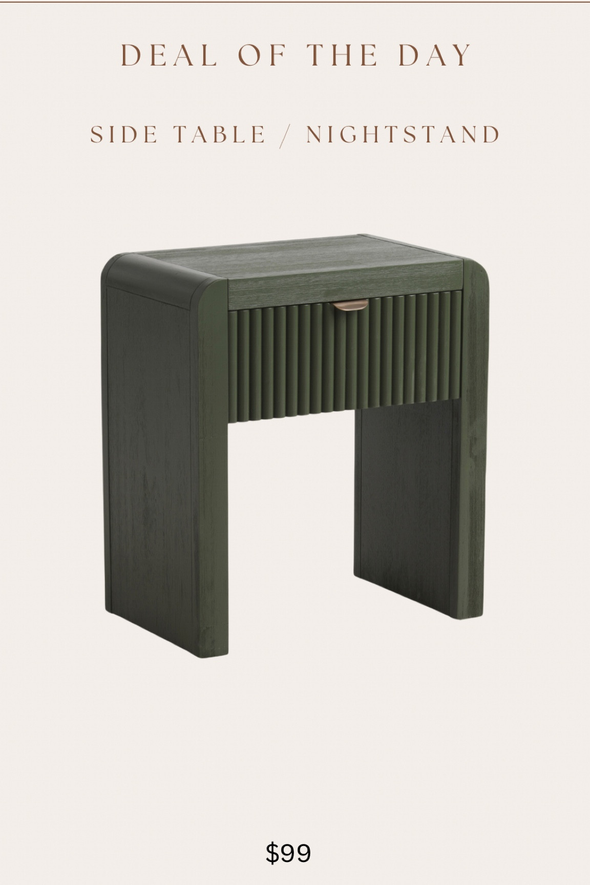 I keep seeing 2024 predictions that muted green tones will be really popular this year & I just found this brand new stunning side table / nightstand!

Would be gorgeous in living room, office, or as a nightstand in bedroom 

#LTKfindsunder100 #LTKhome #LTKsalealert