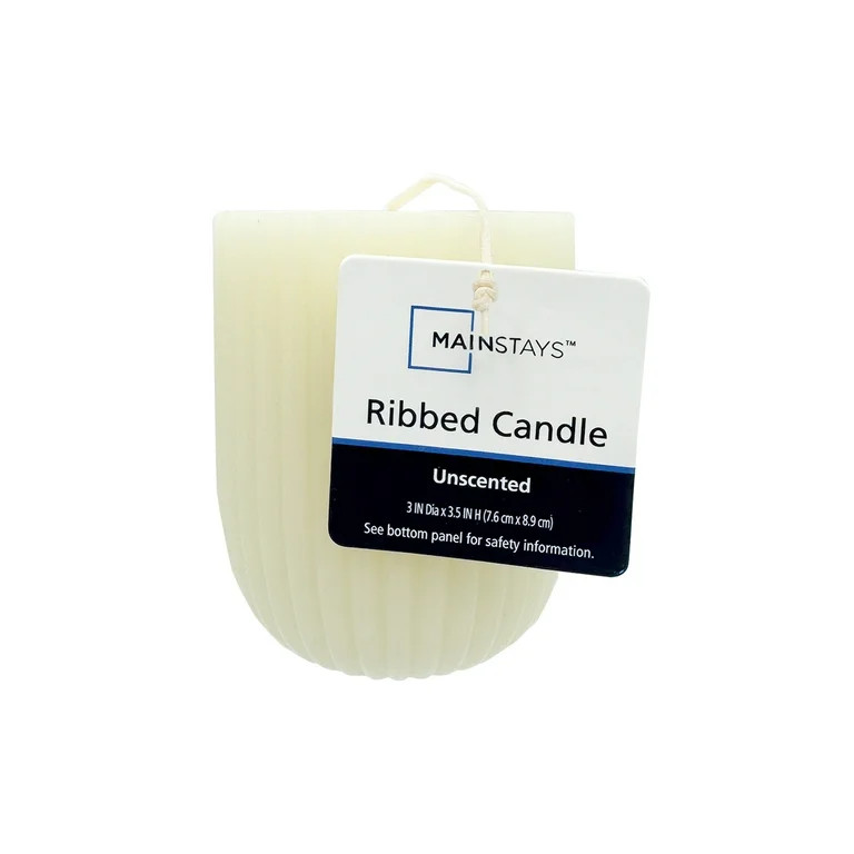 Mainstays Unscented Ribbed Pillar Candle, 3 inches x 3.5 inches Height, Ivory | Walmart (US)