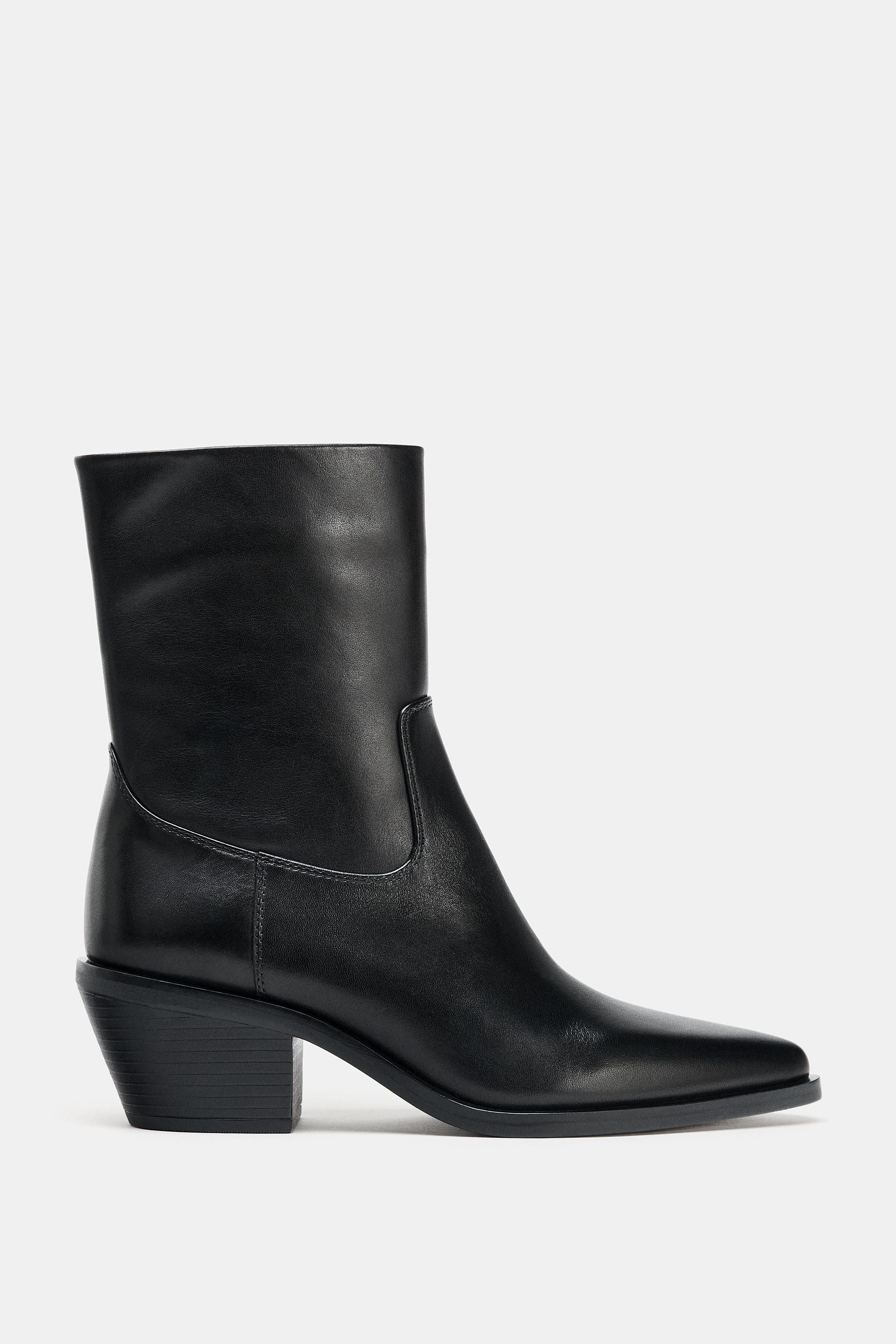 LEATHER COWBOY ANKLE BOOTS | Zara US