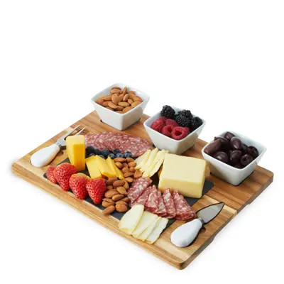 TWINE Acacia Wood & Slate Cheese Board Set with Ceramic Bowls in Brown at Nordstrom | Nordstrom