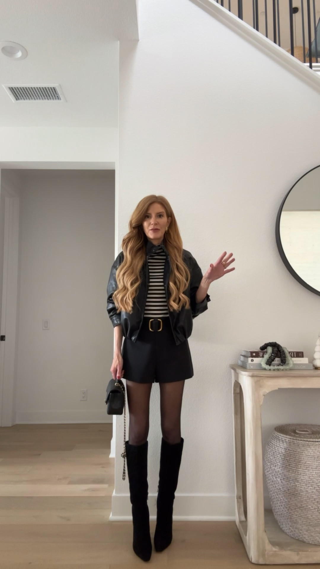 Date night black and white outfit! Striped turtleneck xs
Shorts run true
New favorite boots! Black suede fit really well & comfy, true to size 

#LTKFindsUnder100 #LTKootd #LTKHoliday
