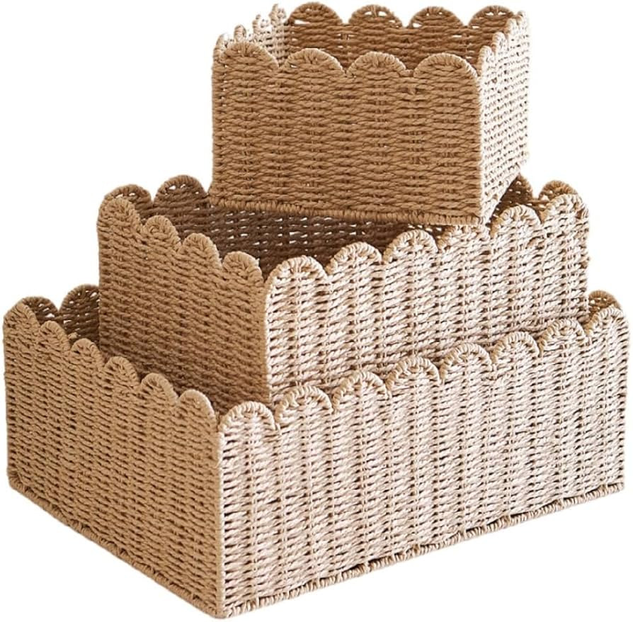 Shelf Baskets, Snack Storage Bowls, Scalloped Basket, 14.2x10.6x5.9 Wicker Storage Basket Wicker ... | Amazon (CA)