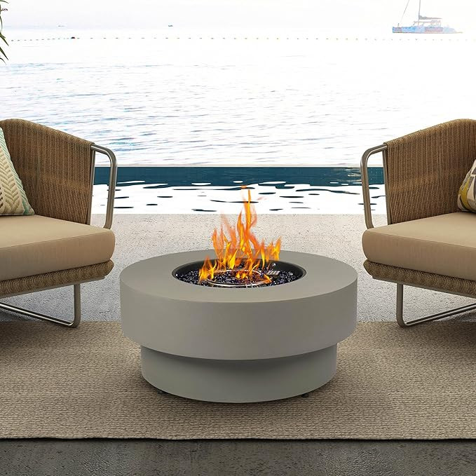 Propane Outdoor Fire Pit Table, Flint & Concrete Look 32-inch Round Patio Propane Fire Table 50,0... | Amazon (US)