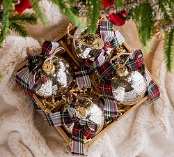 Mercury Glass Ball Ornaments with Plaid Bows - Set of 4 | Pottery Barn (US)
