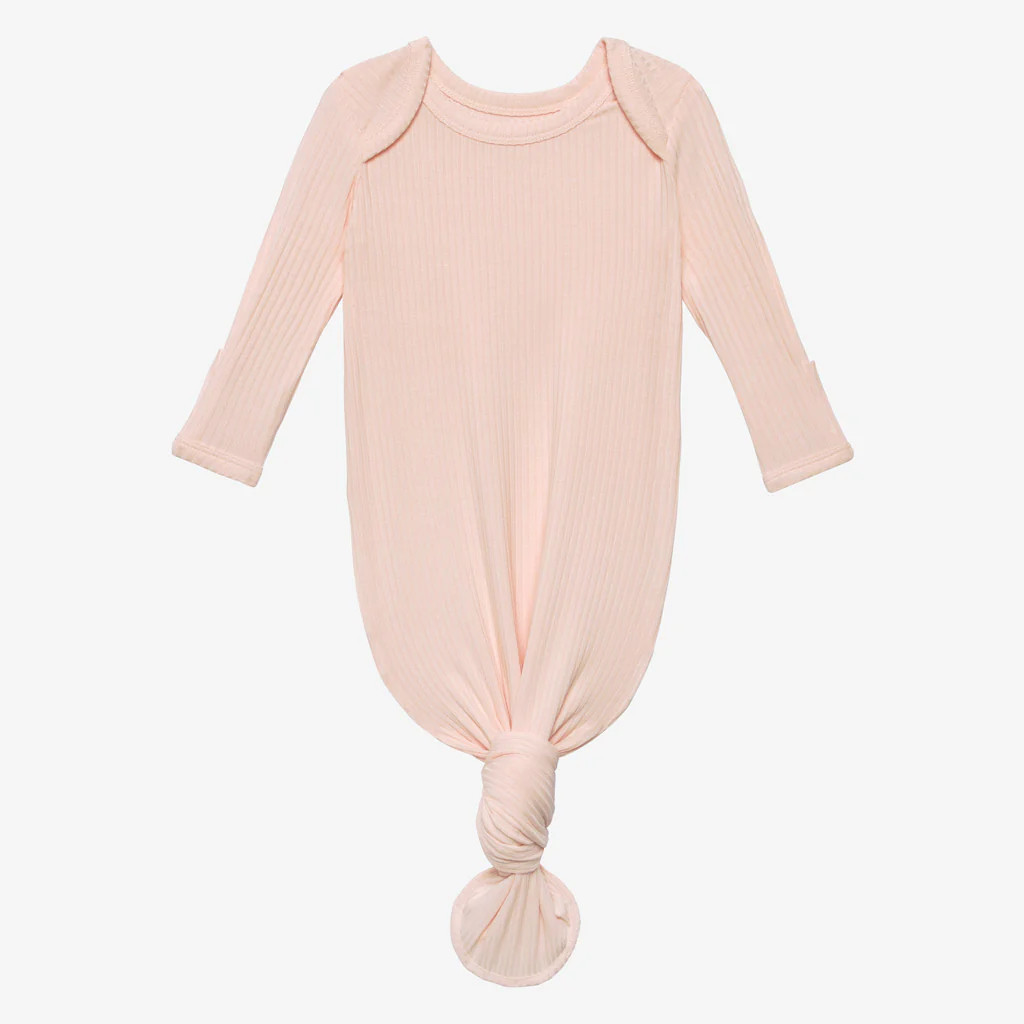 Solid Ribbed Pink Baby Layette Gown | Sandy Blush Ribbed | Posh Peanut