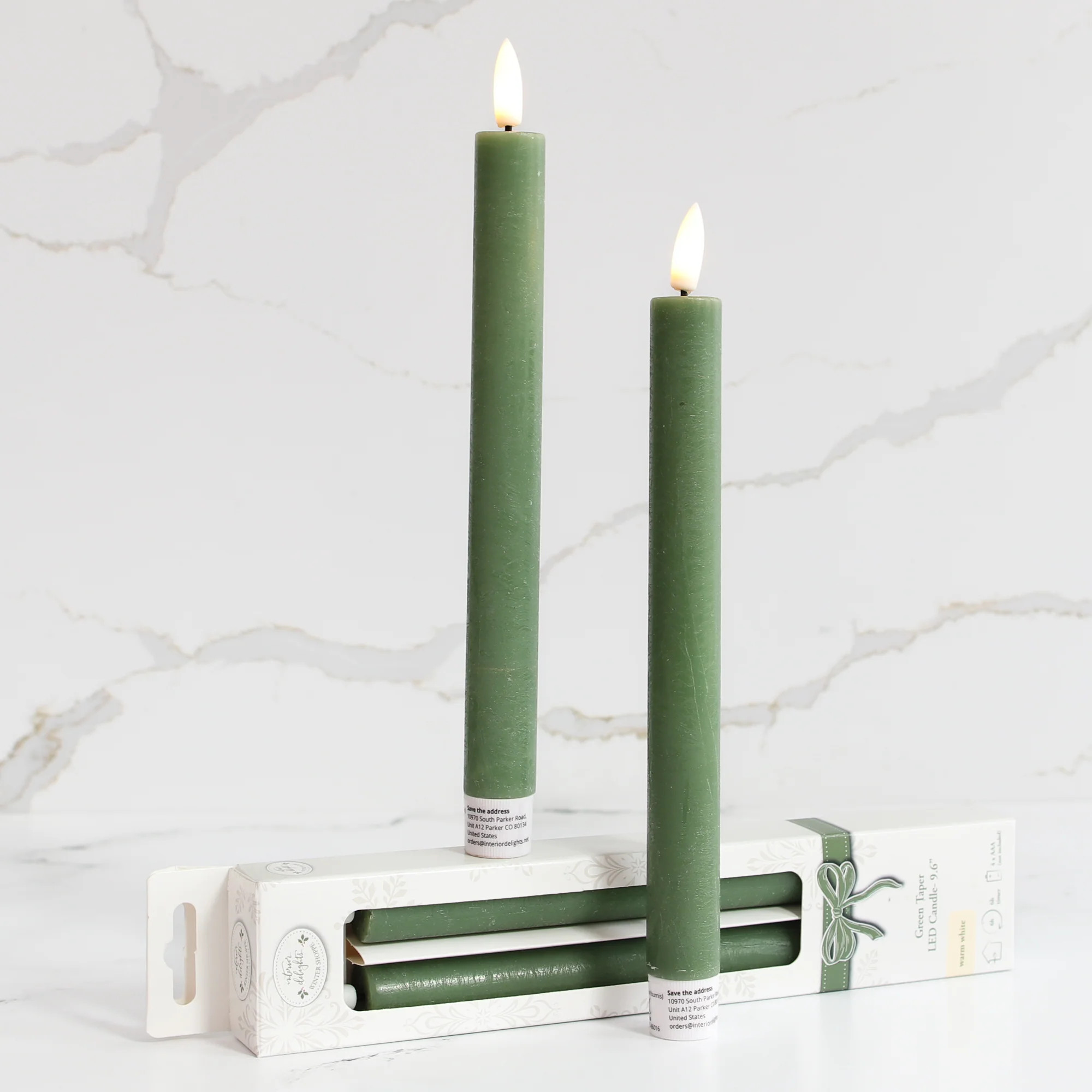 Green LED Taper Candles - Set of 2 | Interior Delights
