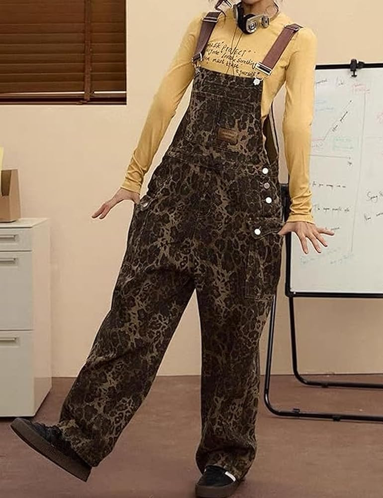 Leopard Print Jeans Denim Jumpsuit Baggy Overalls For Women Y2k Romper Grung Pants Animal Print P... | Amazon (CA)