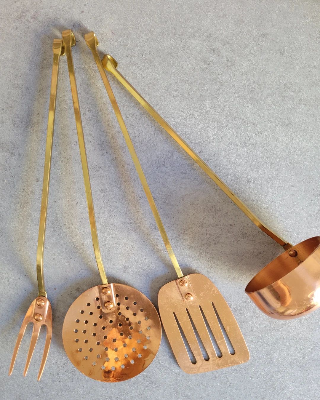 Copper Ustensils Set of 4 With Hanging Bar Vintage Kitchen Tools Set Wall Hanging, Brasss Copper ... | Etsy (US)