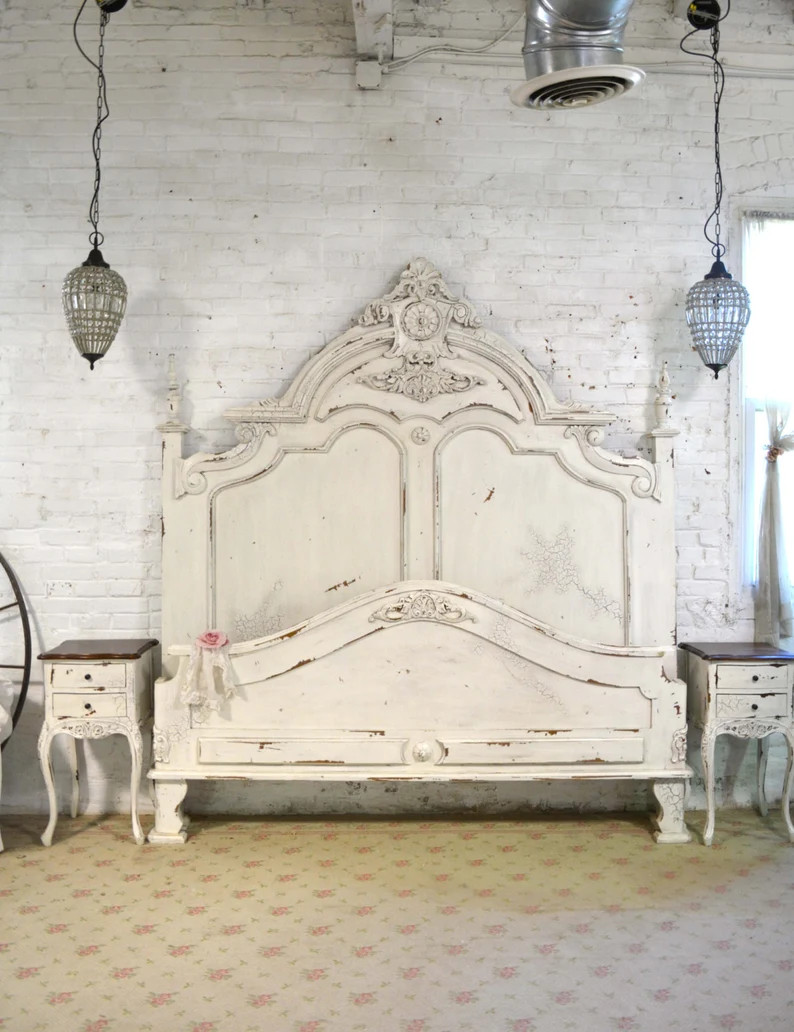 Painted Cottage Chic Shabby Queen / King Bed  BD20B | Etsy (US)