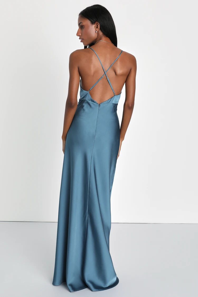 Extraordinary Allure Slate Blue Satin Backless Maxi Dress | Lulus