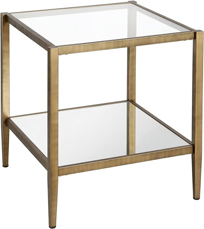 Henn&Hart 20" Wide Square Side Table with Mirror Shelf in Brass, Table for Living Room, Bedroom | Amazon (US)