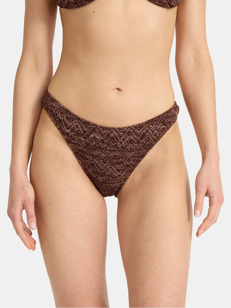 No Boundaries Warm Chocolate Cheeky High Leg Bikini Swim Bottoms, Women's | Walmart (US)