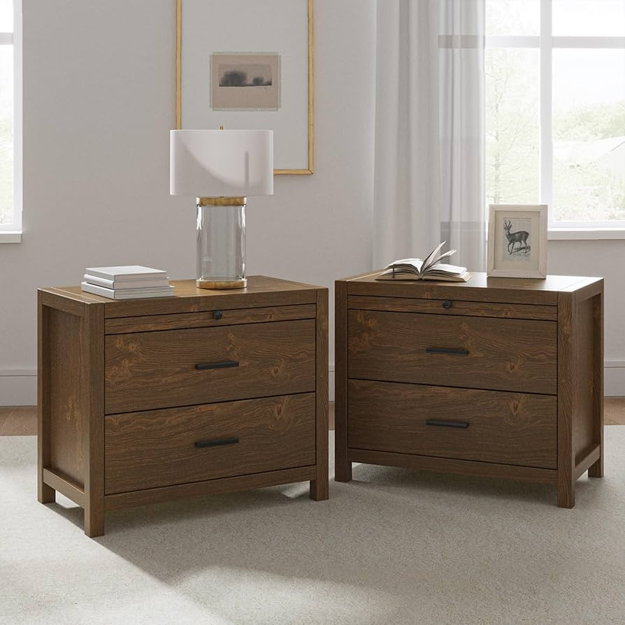 HULALA HOME Nightstand with Drawers Set of 2, Wood Nightstand Bedside Table with Storage and 1 Pu... | Amazon (US)