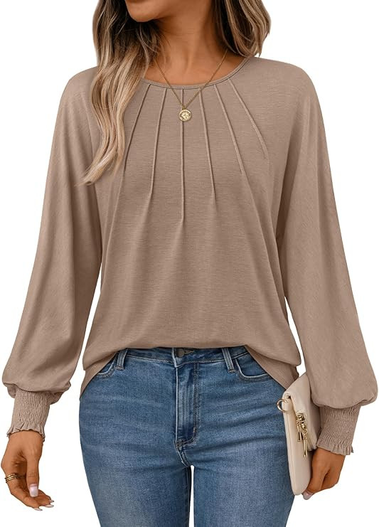 AUTOMET Womens Fall Fashion Long Sleeve Shirts Dressy Casual Pleated Basic Trendy Tops Winter Clo... | Amazon (US)