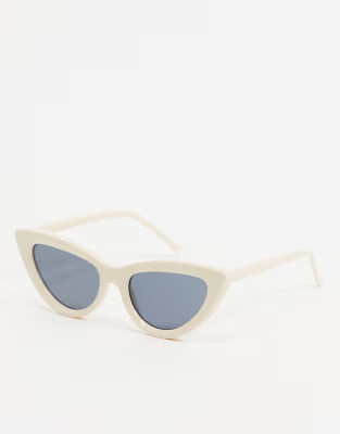 ASOS DESIGN recycled frame cat eye bevelled sunglasses in bone | ASOS | ASOS (Global)