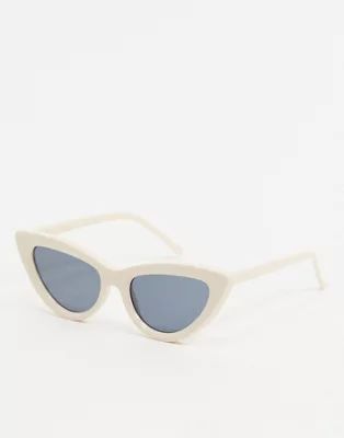 ASOS DESIGN recycled frame cat eye bevelled sunglasses in bone | ASOS (Global)