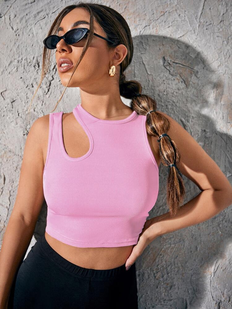 SHEIN SXY Asymmetrical Neck Rib-knit Crop Top | SHEIN