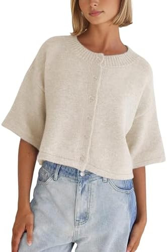 Springrain Cardigan Sweaters for Women Lightweight Knit Cropped Cardigan Button Up Solid Knitwear | Amazon (US)