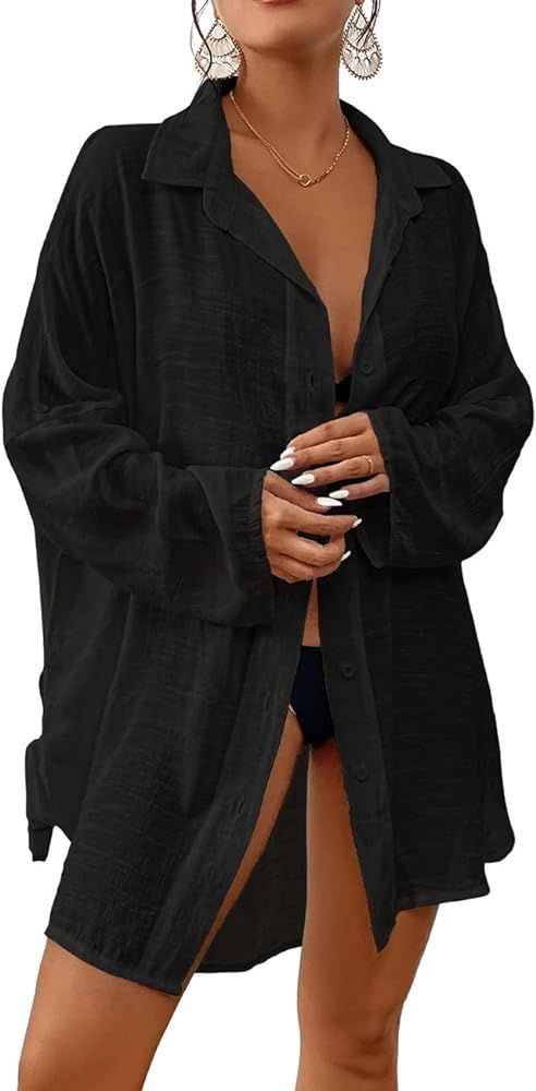 Bsubseach Women 2024 Swimsuit Cover Up Button Down Beach Shirt Blouse Tops | Amazon (US)