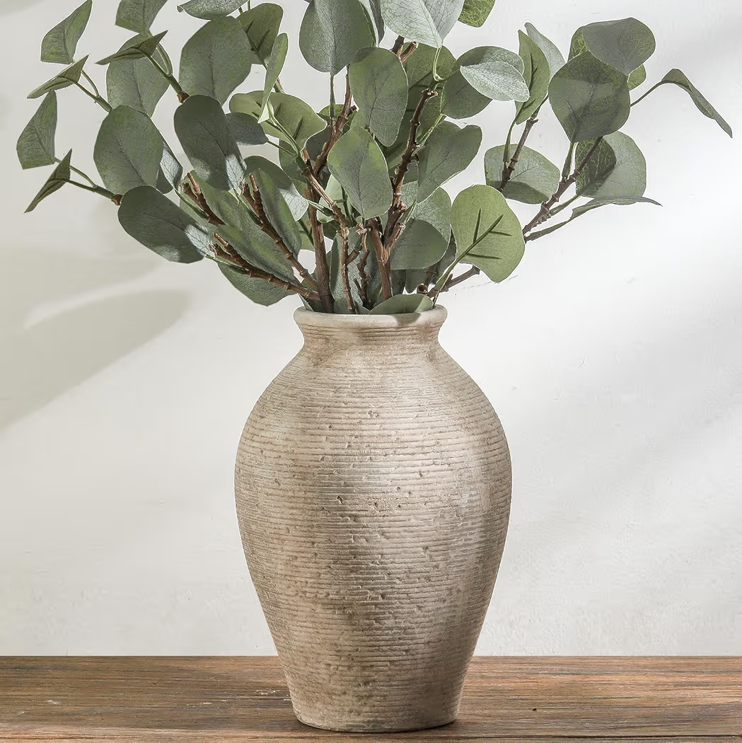 Ceramic Flower Vase Home Decor - Large Farmhouse Table Vases Rustic Vintage Living Room Kitchen B... | Amazon (US)