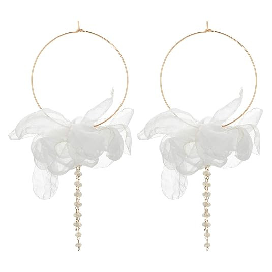 Tulle Chiffon Magnolia Lotus Flower Hoop Earring for Women Girls Silk Gauze Fabric Handmade Petal... | Amazon (US)