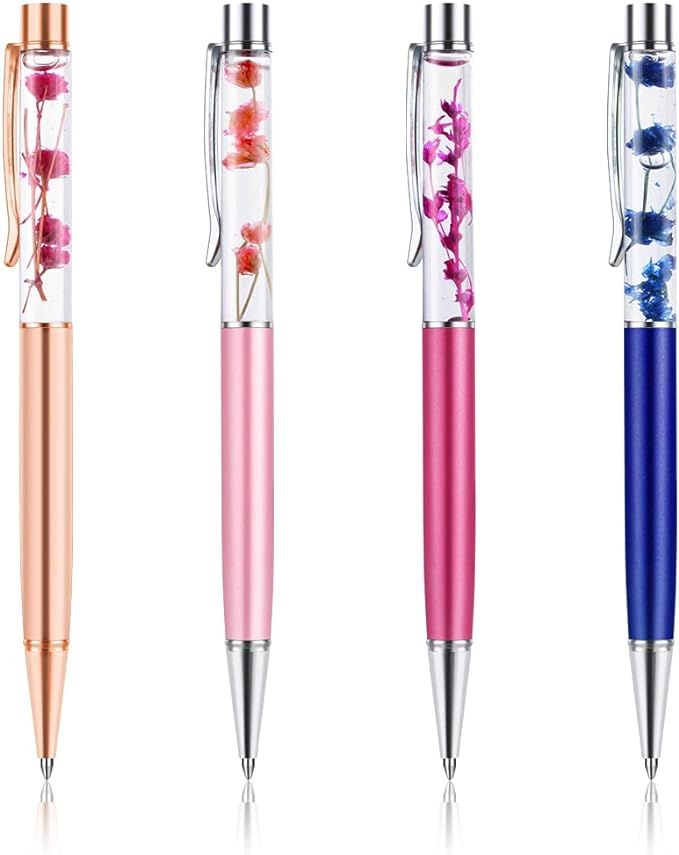 Ballpoint Pens, BYSOU 4 Pcs Rose Gold Metal Pen Refills Bling Dynamic Liquid Sand Pen Black Ink f... | Amazon (US)