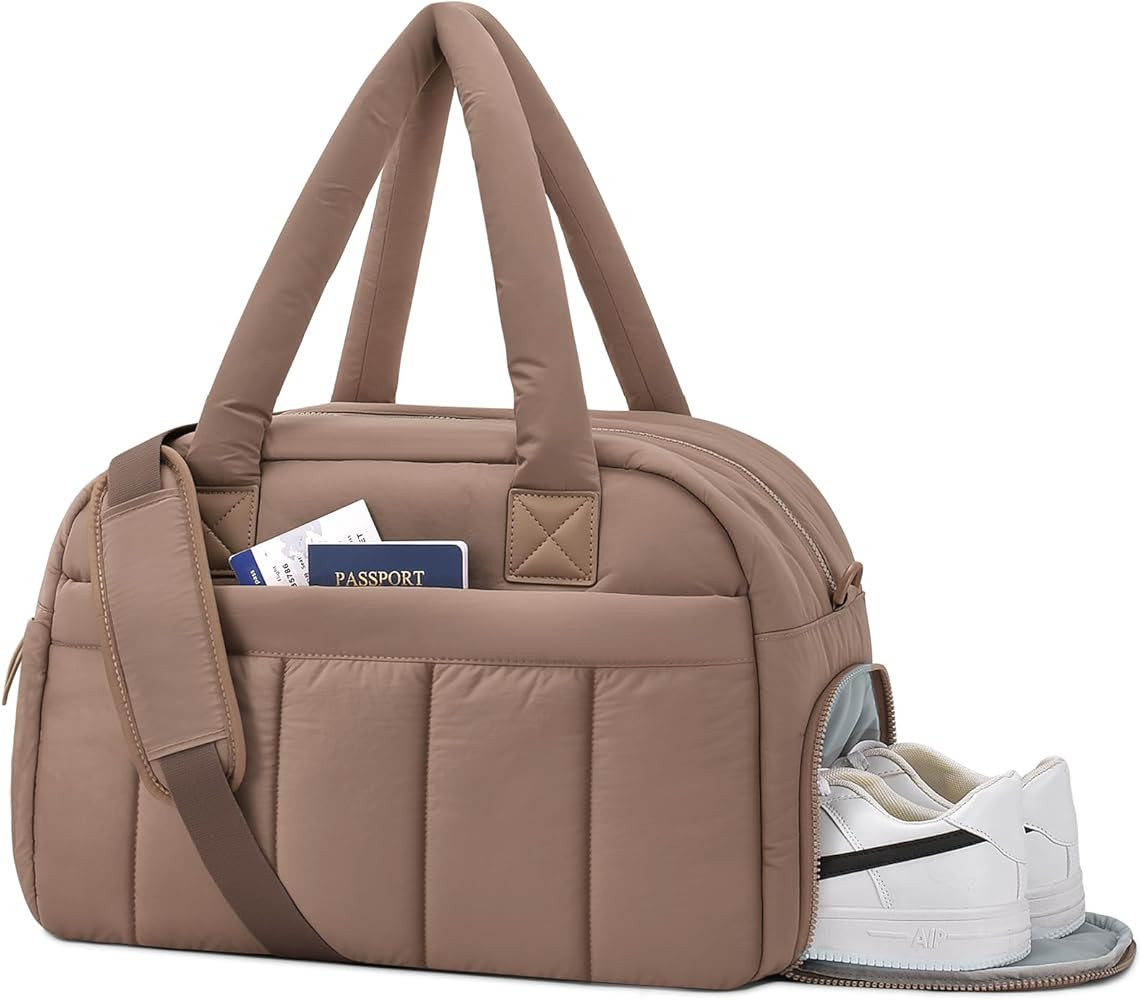 Gym Bag for Women Puffer Duffle Bag for Travel Water Resistant Carry On Weekender Overnight Duffe... | Amazon (US)